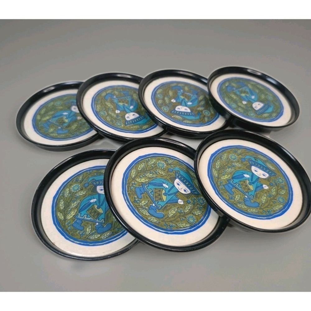 Vintage RARE Coaster Quartet by Holt Howard Blue & Green Set Of 7 - Picture 4 of 7